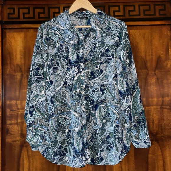 Roz & Ali Women’s top Size 1X by multi color blue green and white button up - Picture 16 of 16